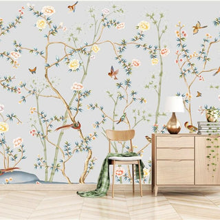 Birds on Tree Wallpaper Mural: Bring Nature Indoors-GraffitiWallArt