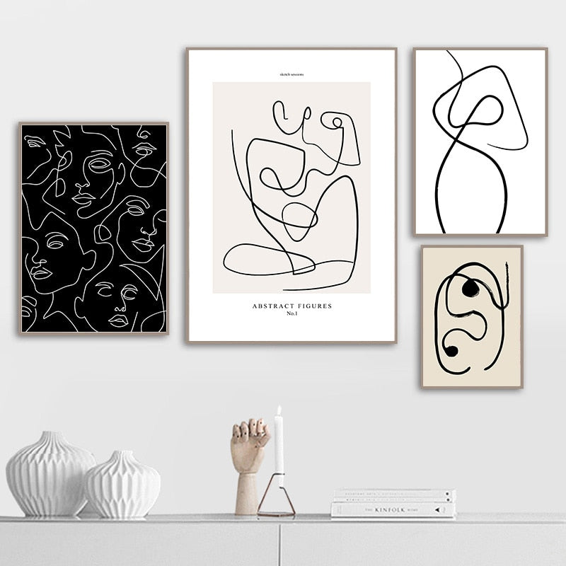 Black and White Abstract Line Canvas Wall Art - Minimalist Nordic Print-GraffitiWallArt