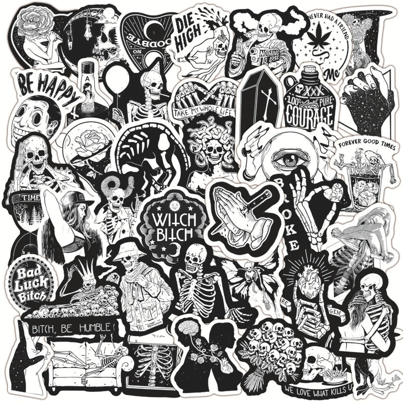 Black and White Horror: Gothic Stickers Pack-GraffitiWallArt