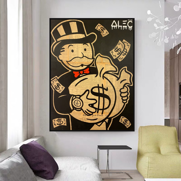 Black and White Money Bags - Alec Monopoly Wall Art-GraffitiWallArt