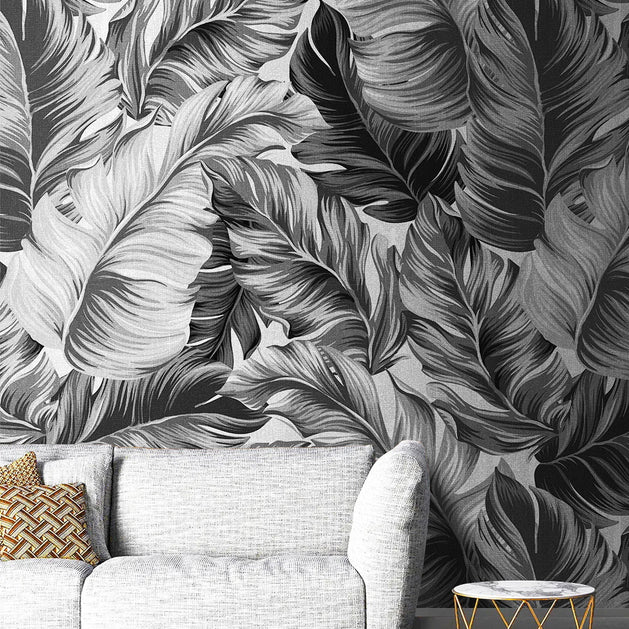 Black Beauty Leaves Wallpaper Mural-GraffitiWallArt