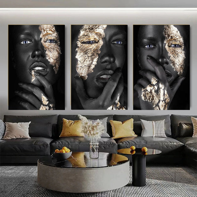 Black Gold Mask Woman Wall Art-GraffitiWallArt