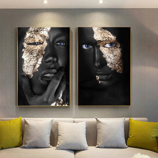 Black Gold Mask Woman Wall Art-GraffitiWallArt