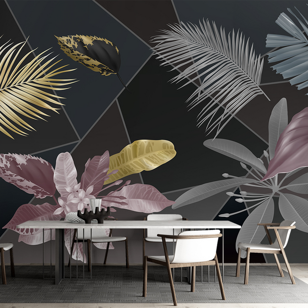 Black Leafs Pattern Wallpaper Murals - Premium Design-GraffitiWallArt