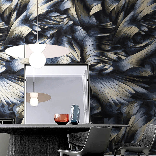 Black Shadow Leaves Wallpaper Mural-GraffitiWallArt