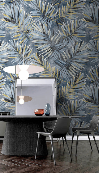 Blue Era Leaves Wallpaper Mural-GraffitiWallArt