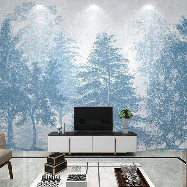 Blue Forest Trees Wallpaper: Transform Your Space-GraffitiWallArt