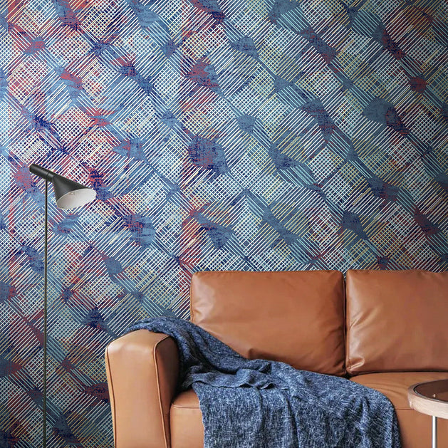 Blue Geometric Texture Wallpaper Mural-GraffitiWallArt