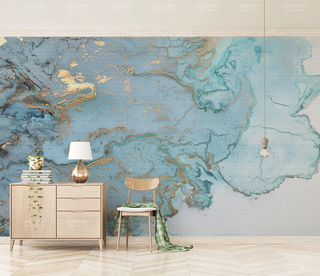 Blue & Gold Marble Wallpaper Murals-GraffitiWallArt