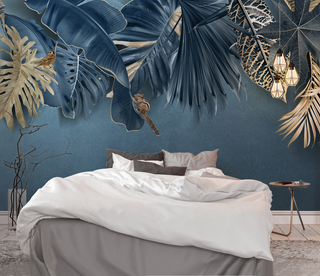 Blue Leafs Theme - Tropical Wallpaper Murals-GraffitiWallArt