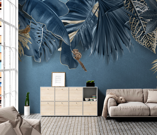 Blue Leafs Theme - Tropical Wallpaper Murals-GraffitiWallArt