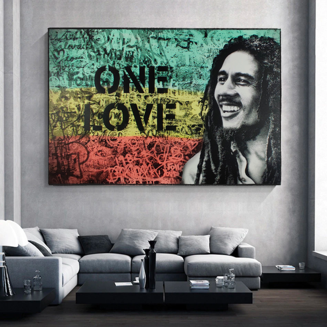 Bob Marley Singer Canvas Art: Expressive One Love-GraffitiWallArt