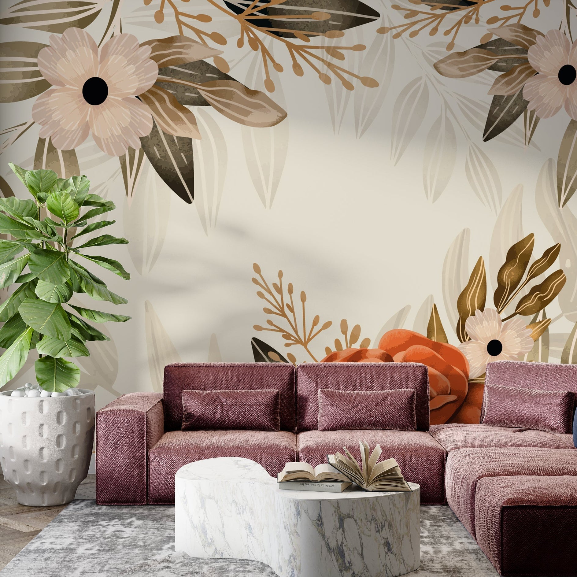 Bohemian Floral Wallpaper Mural: Transform Your Space-GraffitiWallArt
