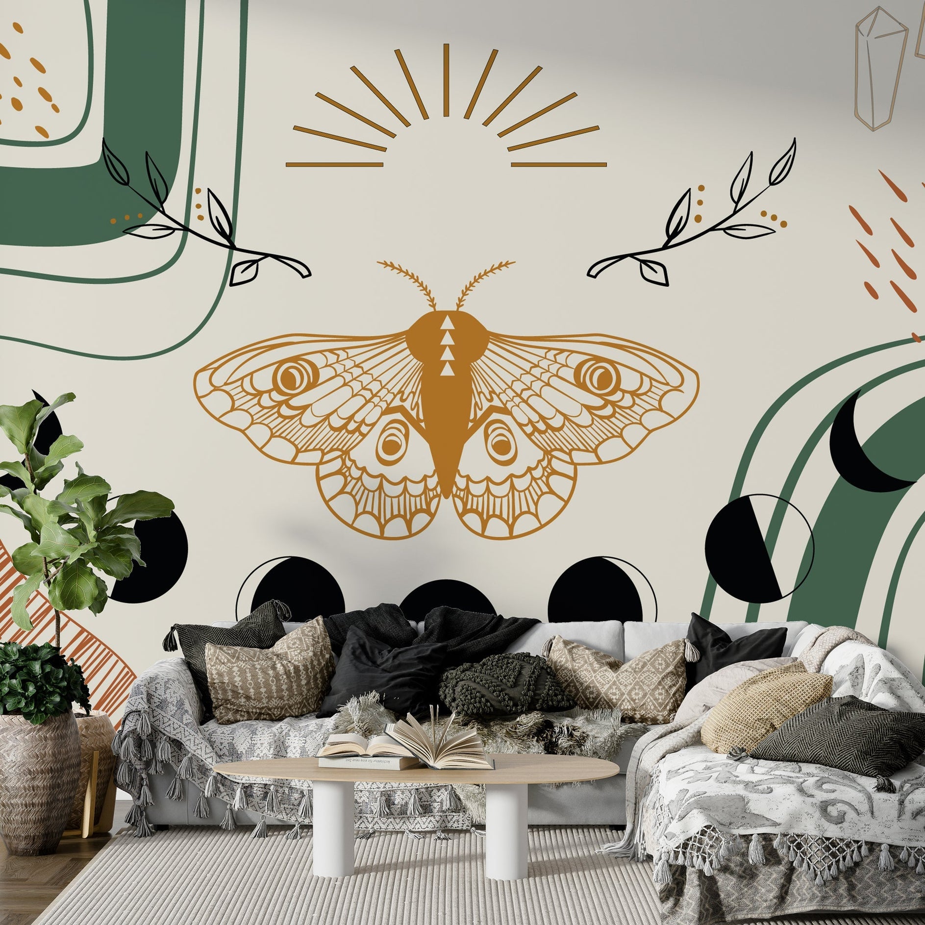Bohemian Wallpaper Mural: Bring Nature Home with Butterfly-GraffitiWallArt