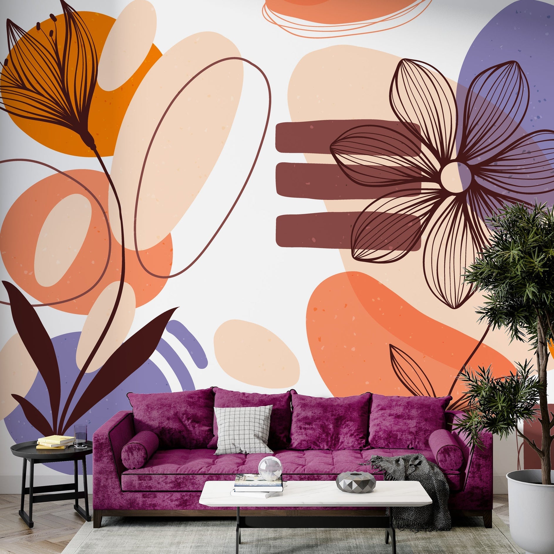 Boho Florals Wallpaper Mural - Enhance Your Space!-GraffitiWallArt