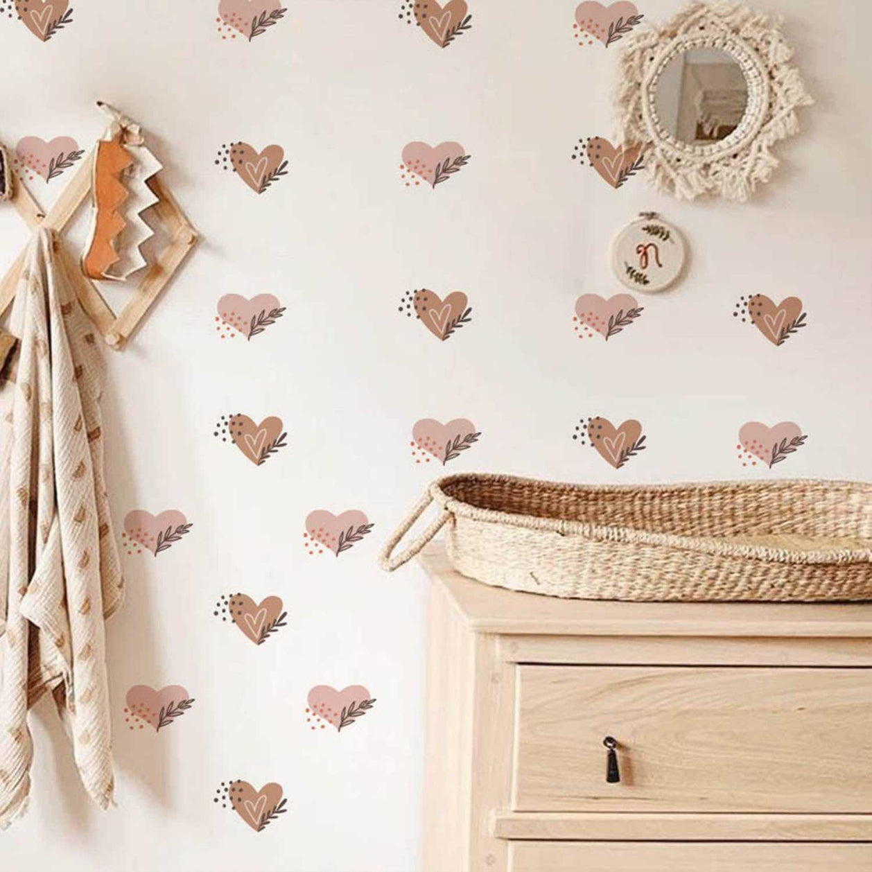 Boho Hearts Pattern Wall Stickers - Adhesive Decals-GraffitiWallArt