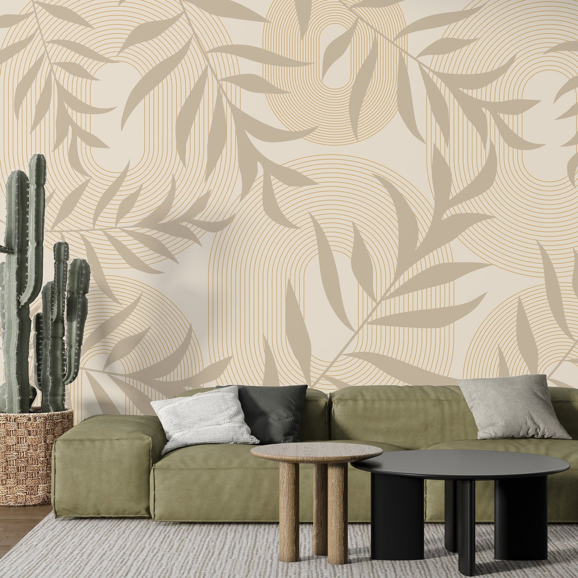 Boho Leafs Wallpaper Mural: Stunning Décor for Any Space-GraffitiWallArt