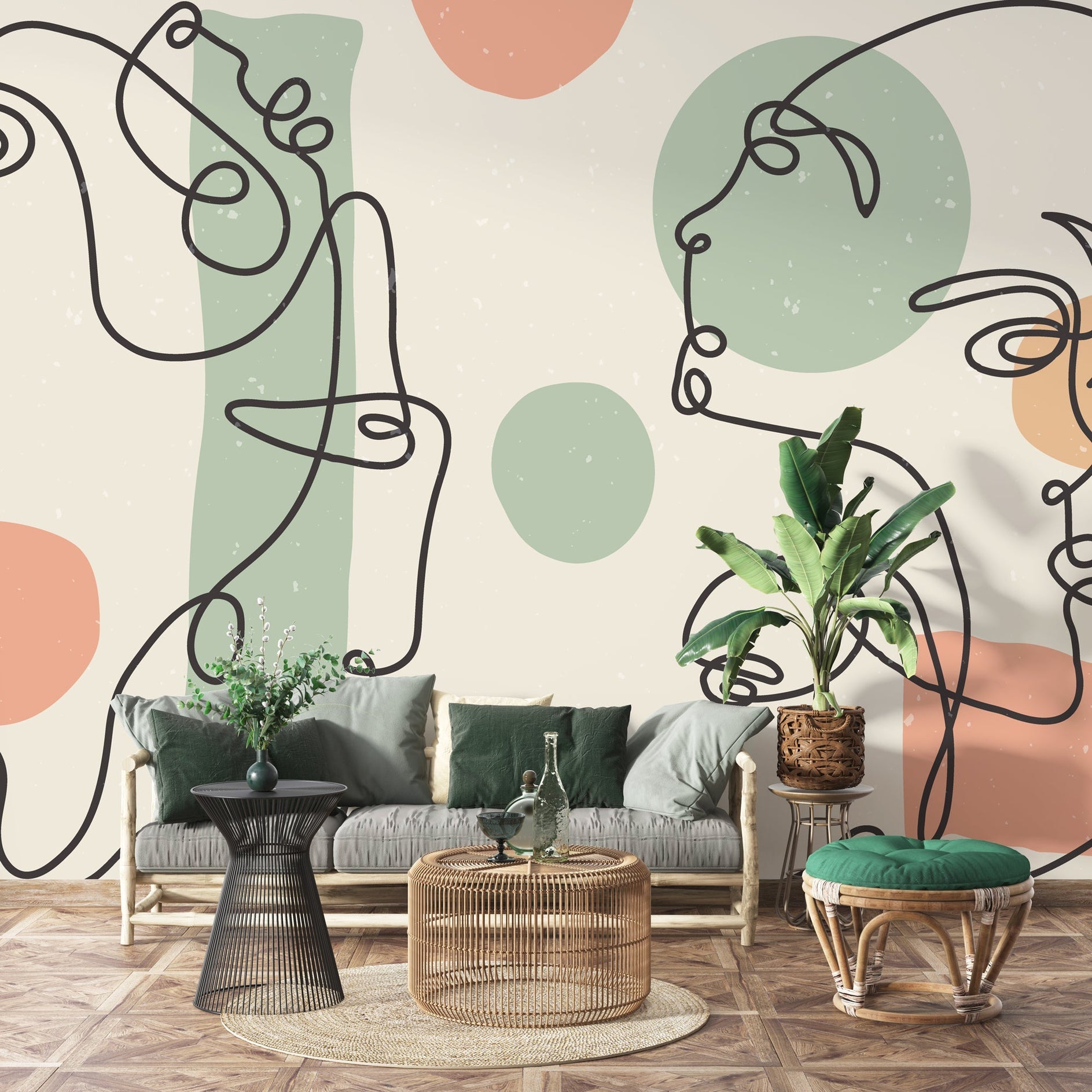 Boho Matisse Wallpaper Mural: Stylish and Artistic Décor-GraffitiWallArt