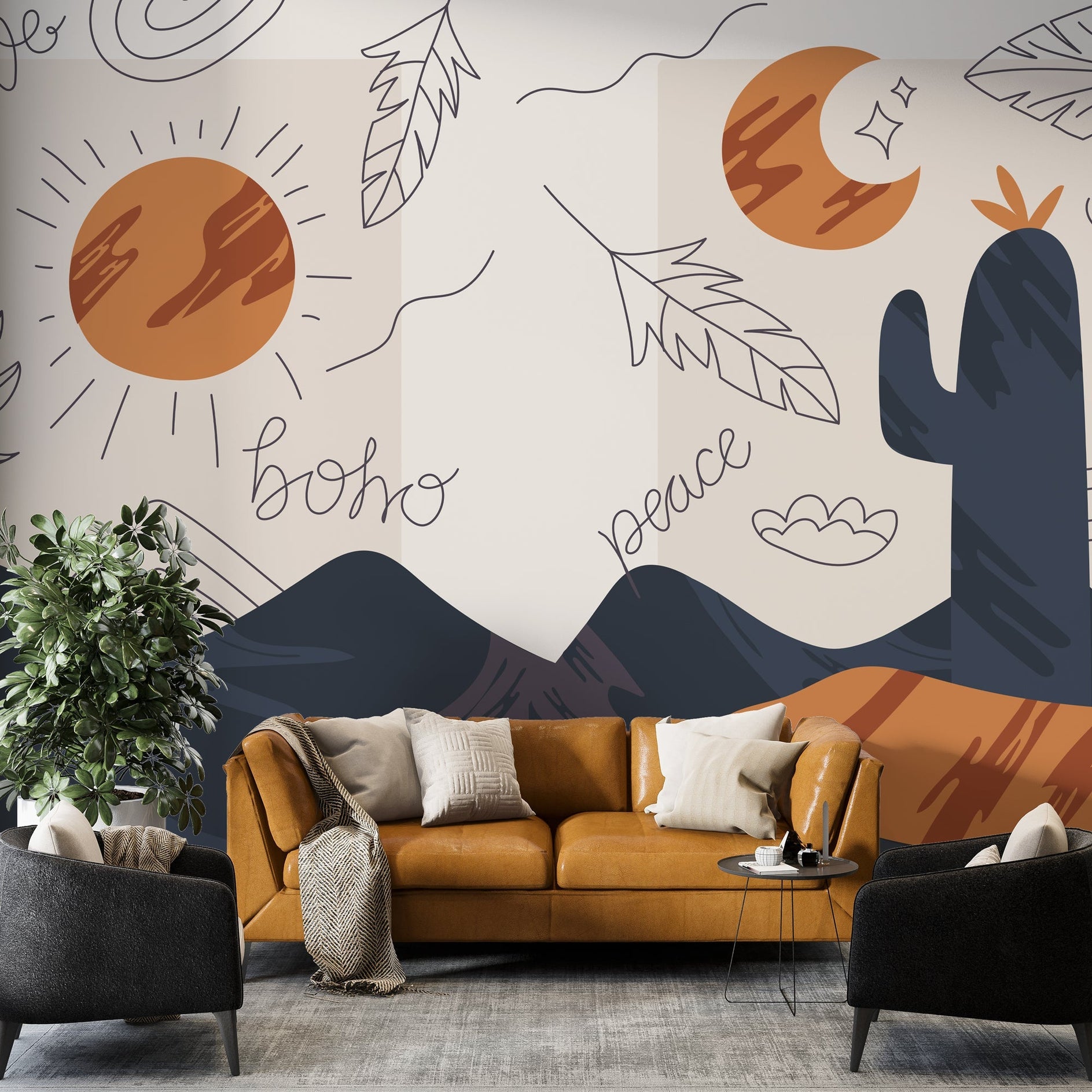 Boho Peace Wallpaper Mural: Transform Your Space-GraffitiWallArt