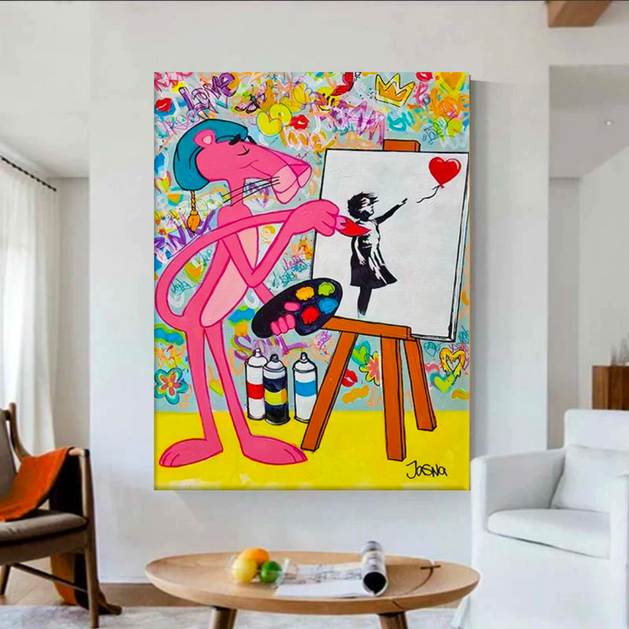 Bold Pink Panther Poster - Captivating Cartoon Canvas-GraffitiWallArt