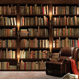 Bookshelf Library Wallpaper: Transform with Literary Charm-GraffitiWallArt