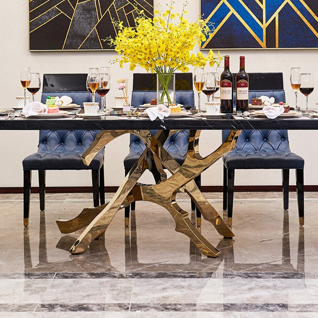 Brass & OakWood Designer Dining Table-GraffitiWallArt