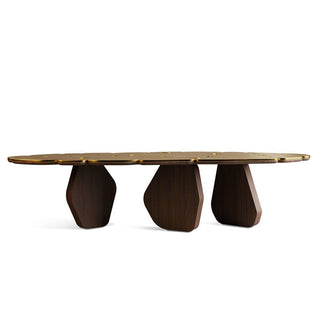 Brass Wallnut Wood Designer Dining Table-GraffitiWallArt