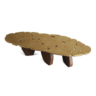 Brass Wallnut Wood Designer Dining Table-GraffitiWallArt