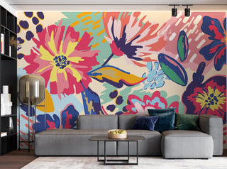 Bright Blossom Flowers: Living Room Wallpaper Mural-GraffitiWallArt