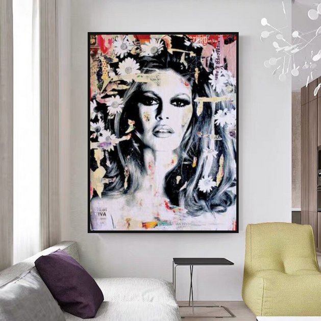 Brigitte Bardot Beauty Queen Canvas Wall Art-GraffitiWallArt