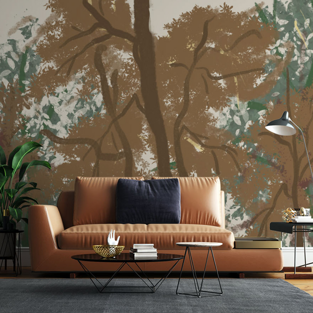 Brown Brushed Paint Tree - Tree Trunks Wallpaper Murals-GraffitiWallArt