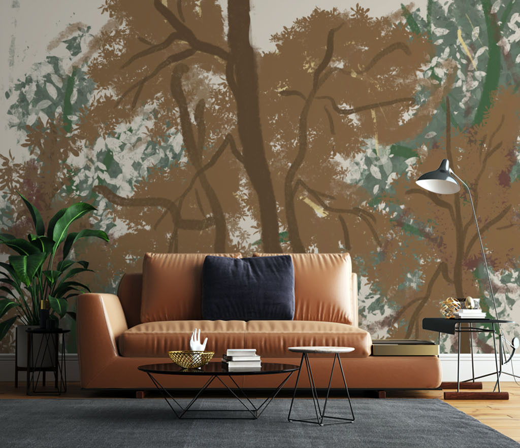 Brown Brushed Paint Tree - Tree Trunks Wallpaper Murals-GraffitiWallArt