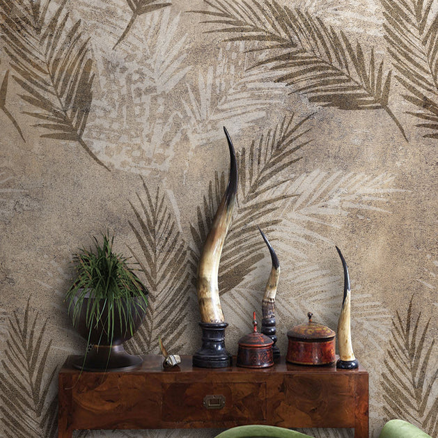 Brown Leaves Pattern Wallpaper Mural-GraffitiWallArt