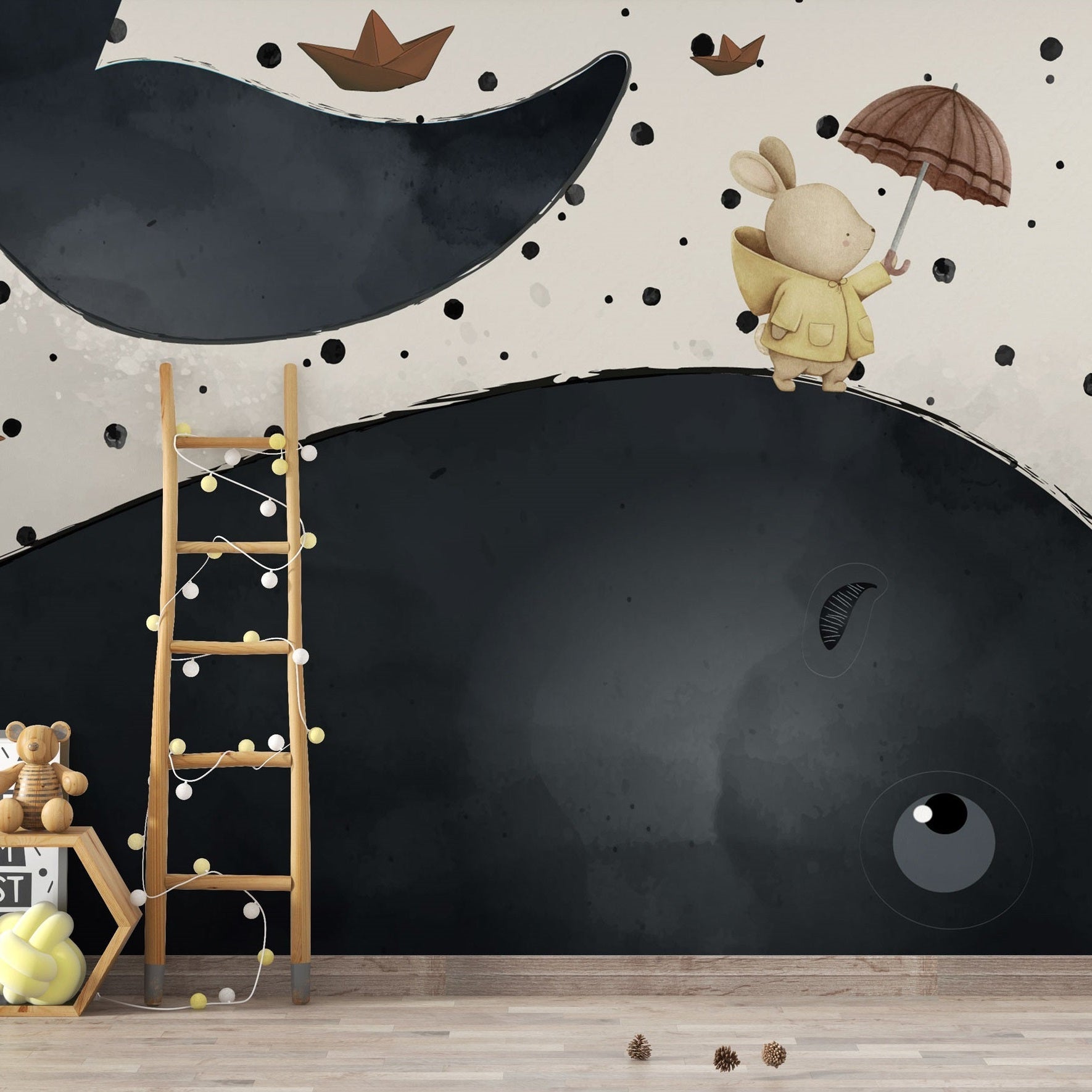 Bunny on Sea Whale: Kids Room Wallpaper Mural-GraffitiWallArt