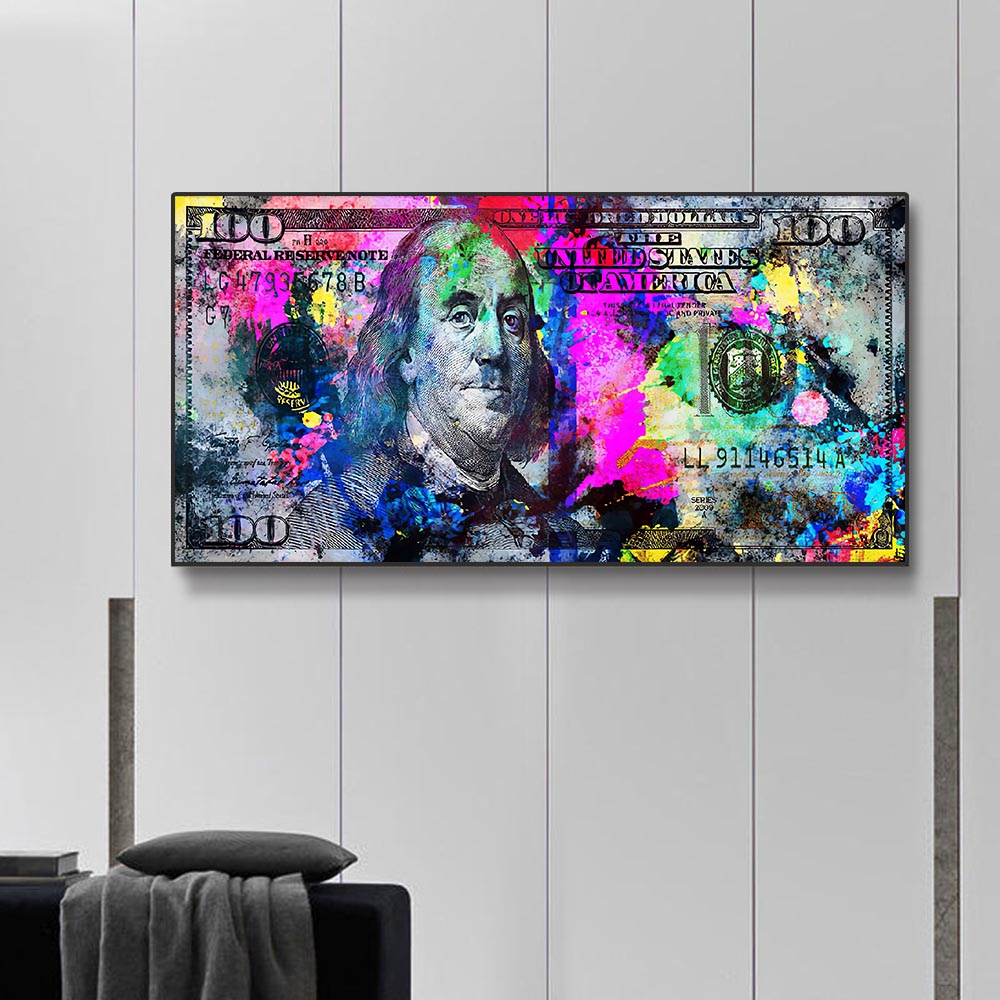 Burning 100 Dollar Bill Colour Canvas Wall Art-GraffitiWallArt