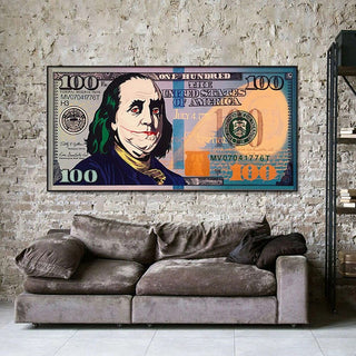 Burning 100 Dollar Bill Joker Canvas Wall Art-GraffitiWallArt