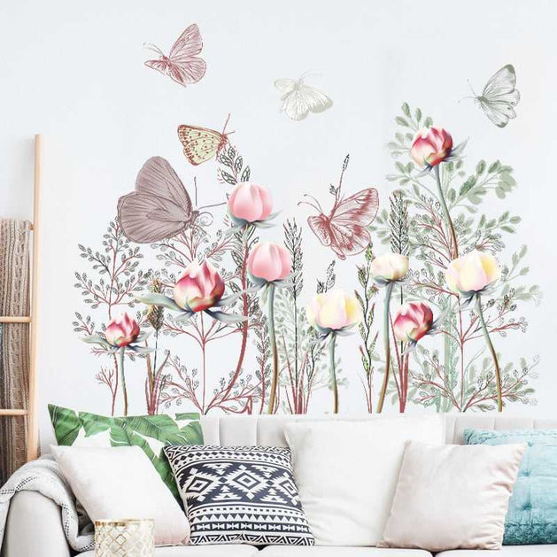 Butterfly Flower Wall Sticker-GraffitiWallArt