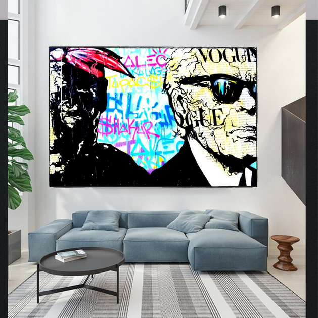 Canvas Wall Art - TuPac and Karl Lagerfeld Graffiti by Alec-GraffitiWallArt