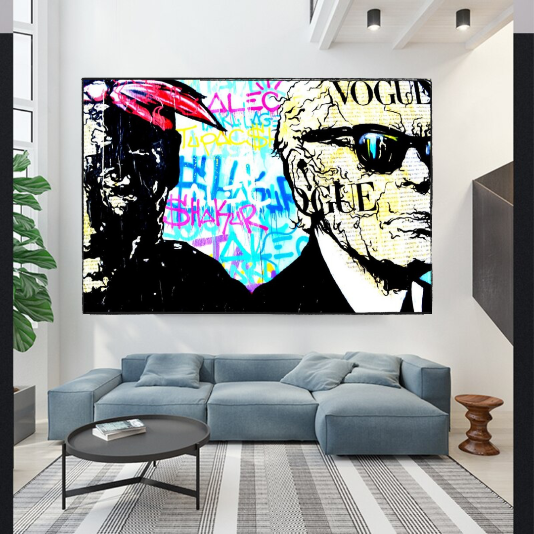 Canvas Wall Art - TuPac and Karl Lagerfeld Graffiti by Alec-GraffitiWallArt