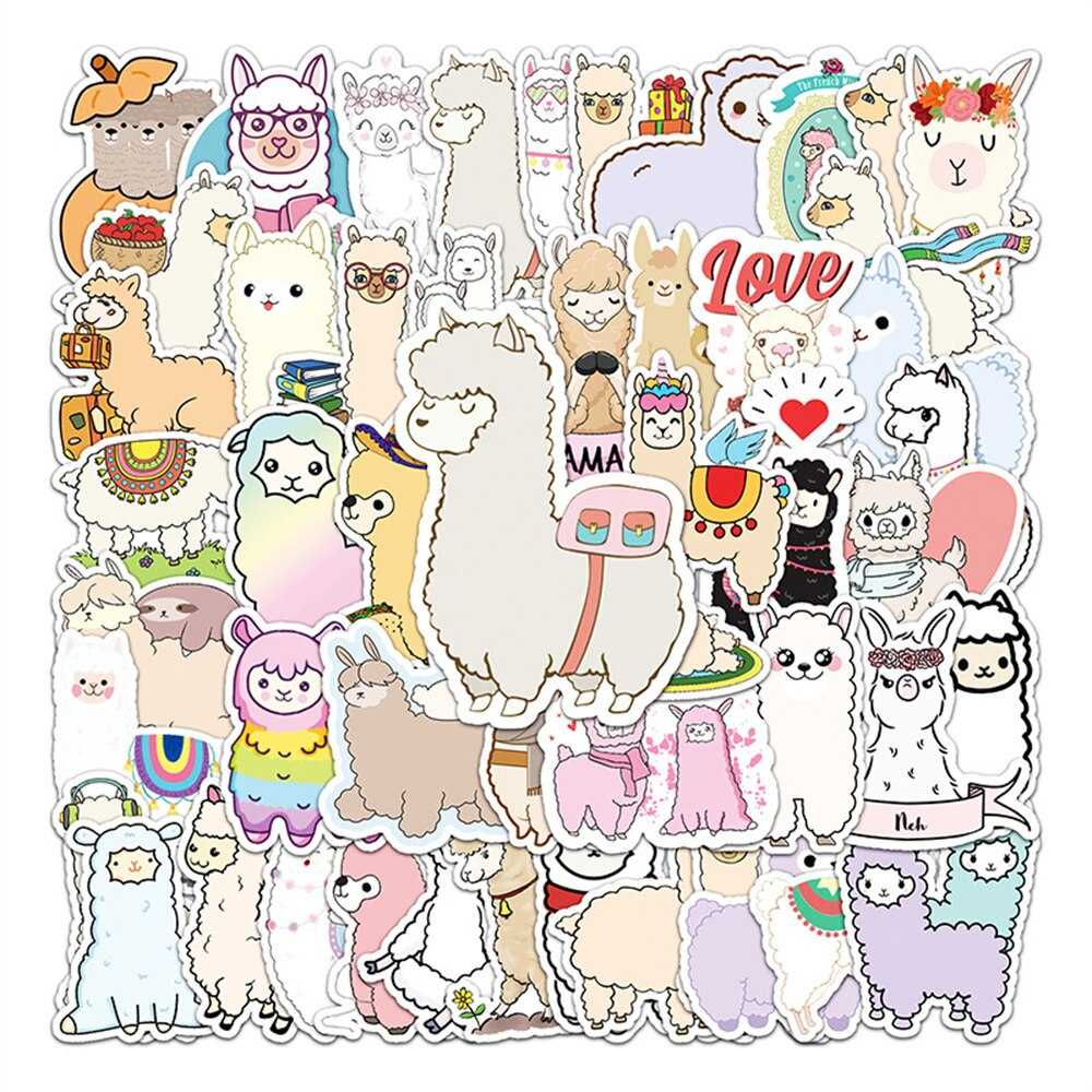 Cartoon Alpaca Waterproof Stickers Bundle-GraffitiWallArt