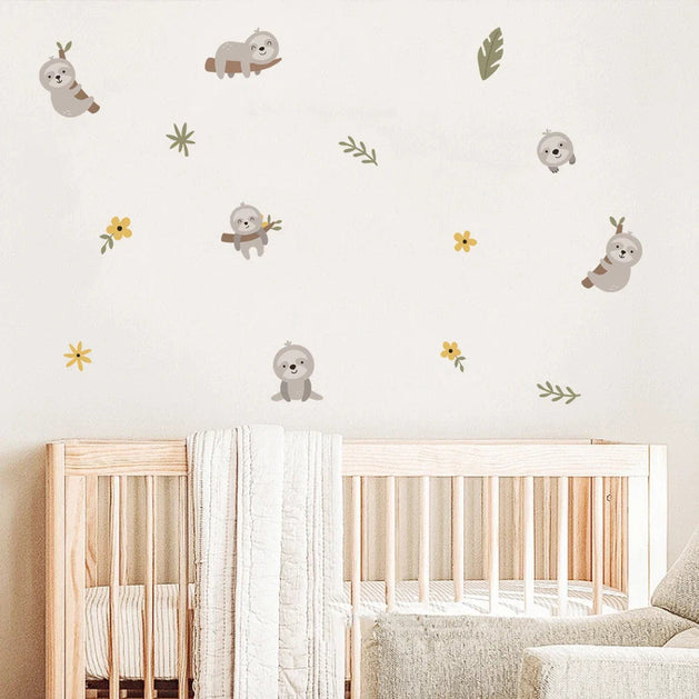 Cartoon Sloth Wall Sticker - Cute Kids Room Decoration-GraffitiWallArt