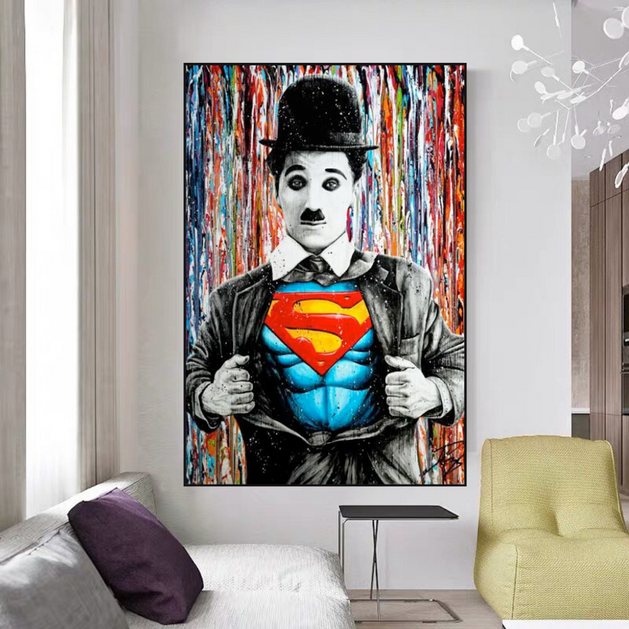 Charlie as Super Man Canvas Wall Art-GraffitiWallArt