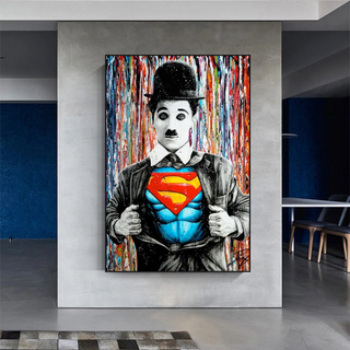 Charlie as Super Man Canvas Wall Art-GraffitiWallArt