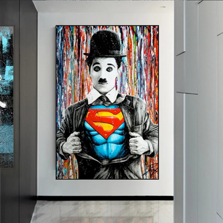 Charlie as Super Man Canvas Wall Art-GraffitiWallArt