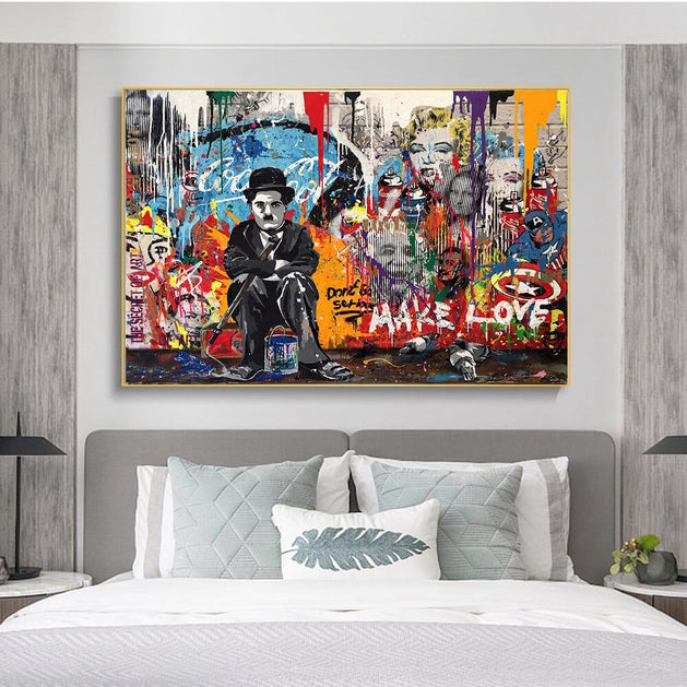 Charlie Chaplin Graffiti Wall Art Canvas Painting Poster-GraffitiWallArt