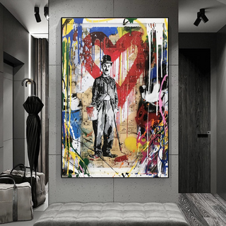 Charlie Chaplin & Mickey Mouse: A Playful Graffiti Canvas Wall Art-GraffitiWallArt