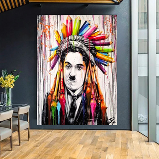 Charlie Chaplin Red Indian Canvas Wall Art-GraffitiWallArt