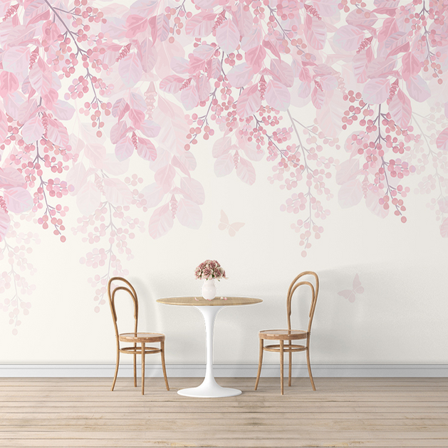 Cherry Tree: Pink Flowers Mural Wallpaper-GraffitiWallArt