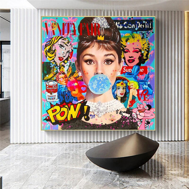 Chewing Gum: Audrey Hepburn Canvas Wall Art-GraffitiWallArt