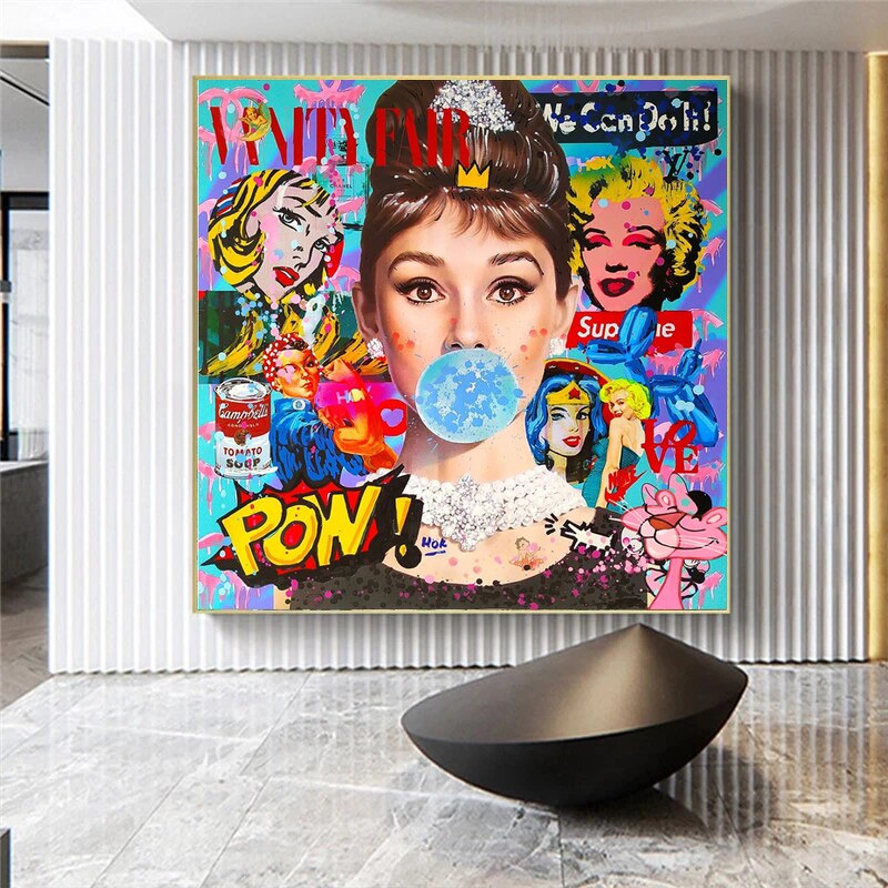 Chewing Gum: Audrey Hepburn Canvas Wall Art